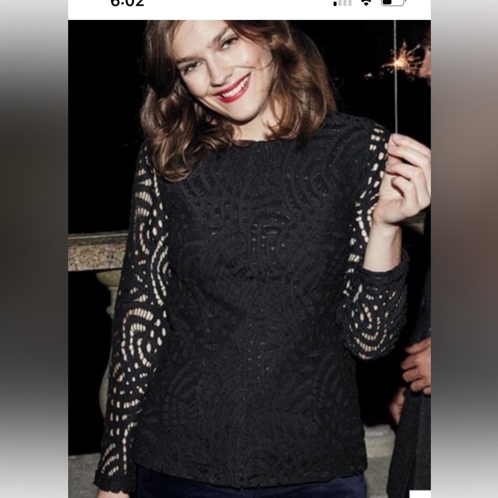Boden black lace broderie blouse